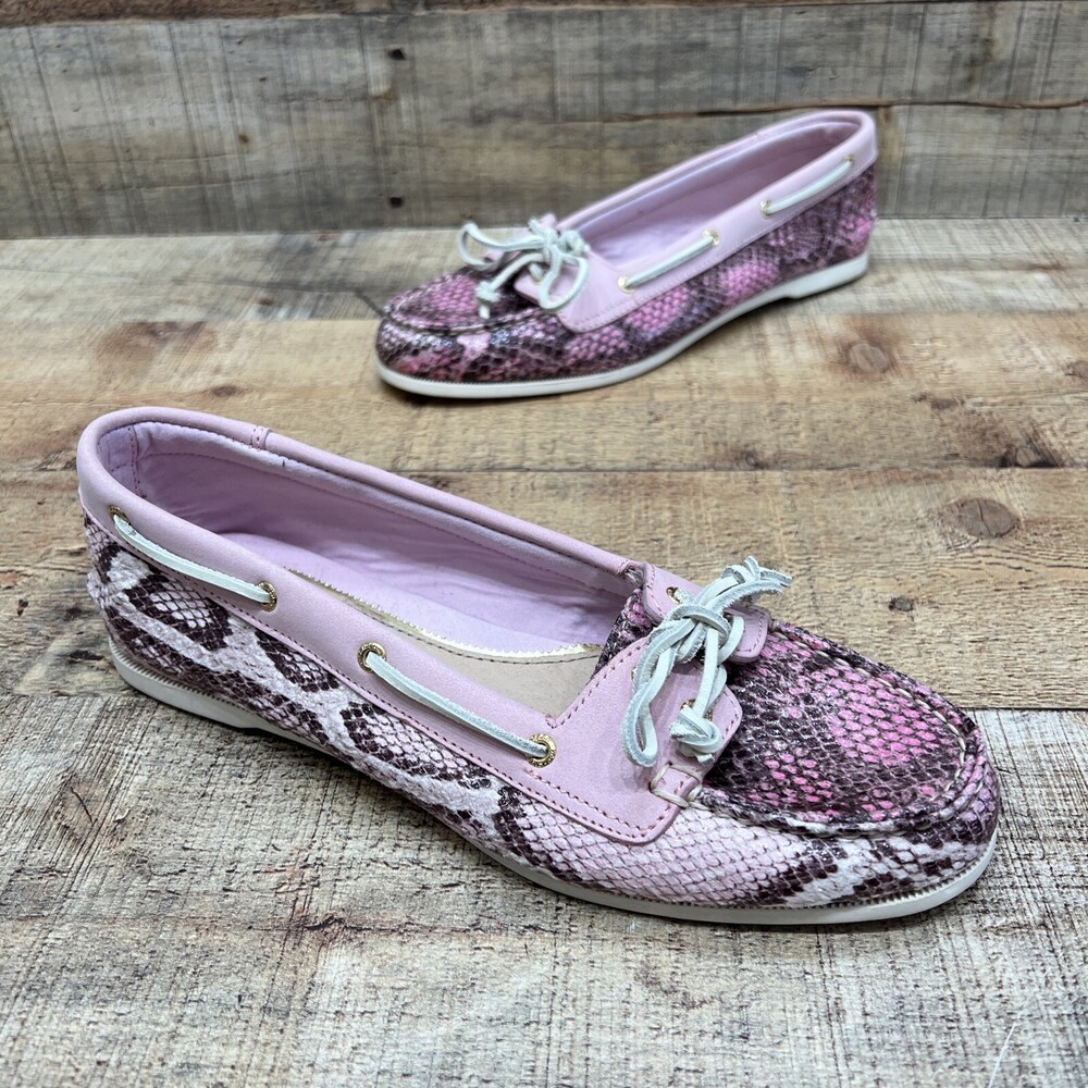 Sperry Top Sider Womens Pink Leather Snake Print Loafers Size 9 M